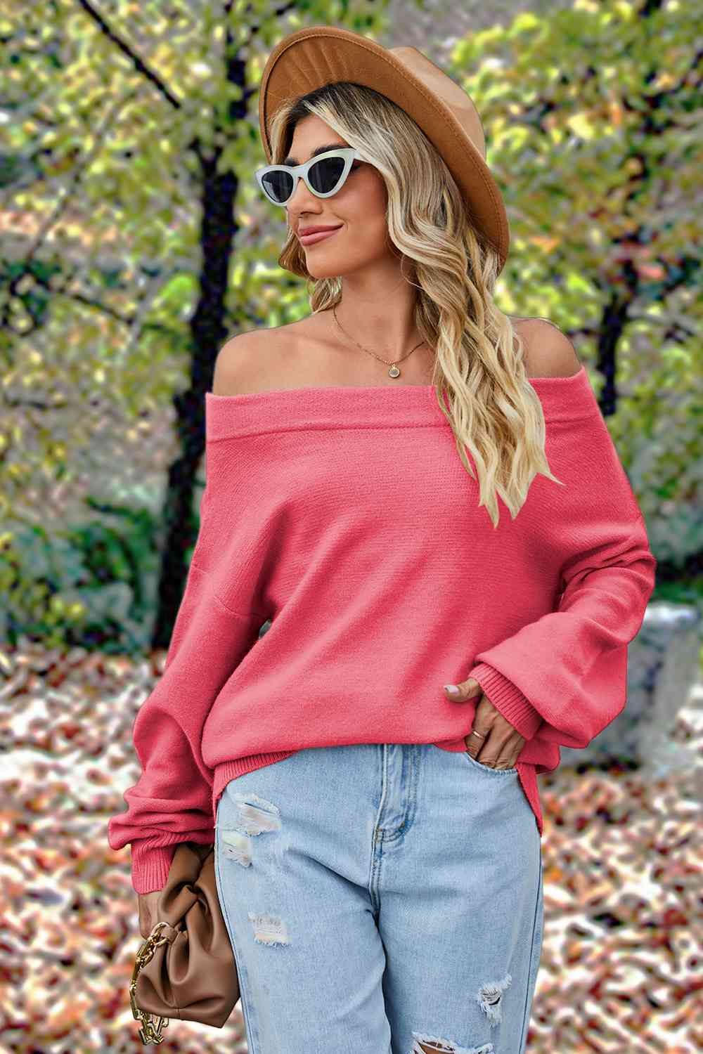 Off-Shoulder Dropped Shoulder Sweater - Deals DejaVu