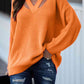 Full Size Cutout V-Neck Rib-Knit Sweater - Deals DejaVu