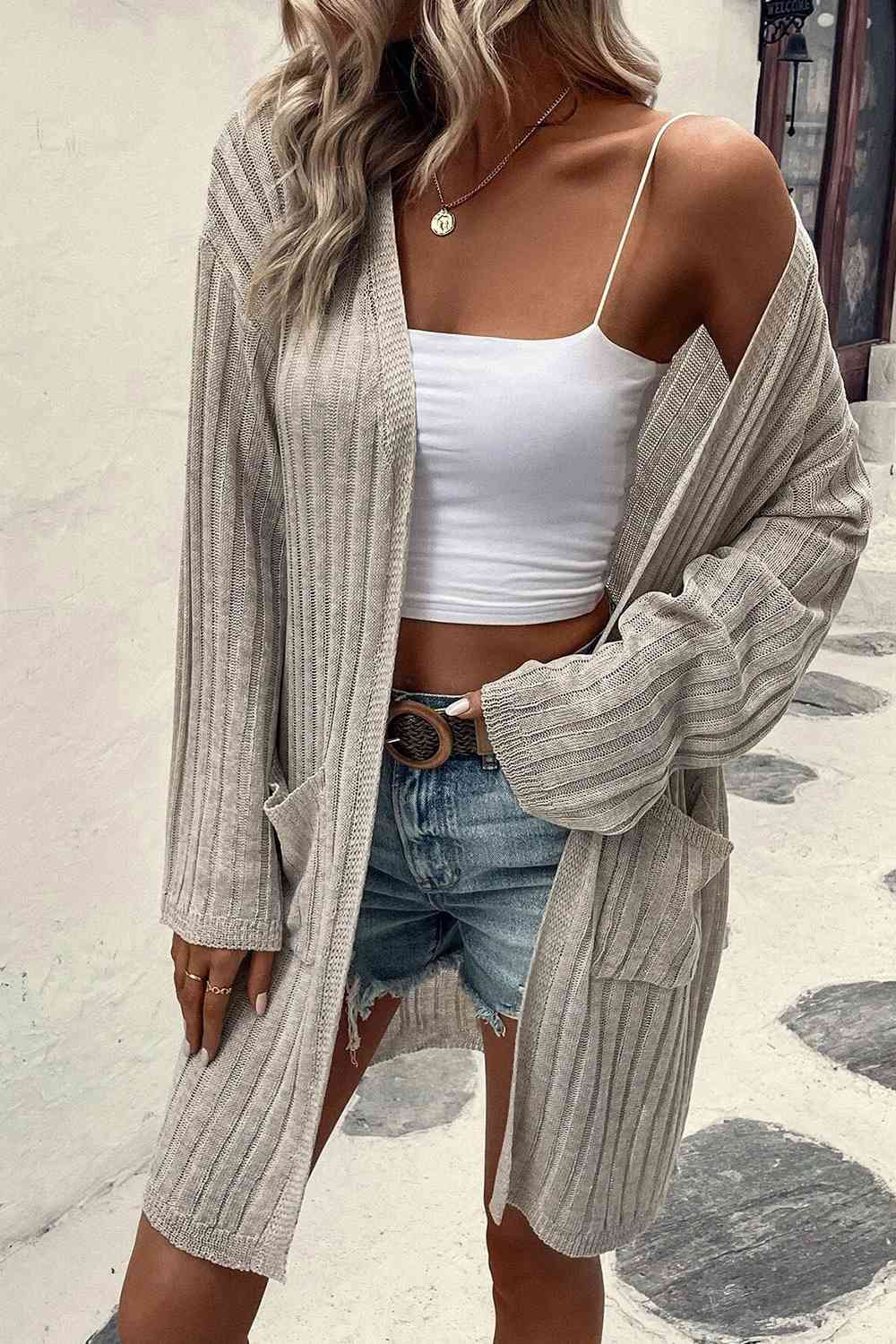 Open Front Dropped Shoulder Longline Cardigan