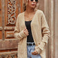 Ribbed Open Front Long Sleeve Cardigan with Pockets