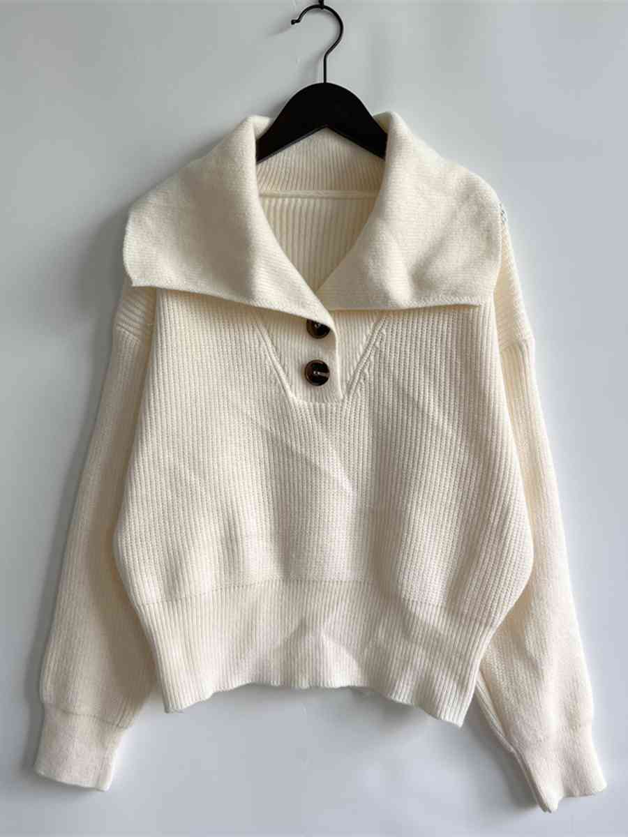 Statement Collar Half Button Sweater - Deals DejaVu