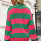 Striped Balloon Sleeve Knit Pullover - Deals DejaVu