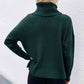 Woven Right Button Detail Rib-Knit Turtleneck Sweater
