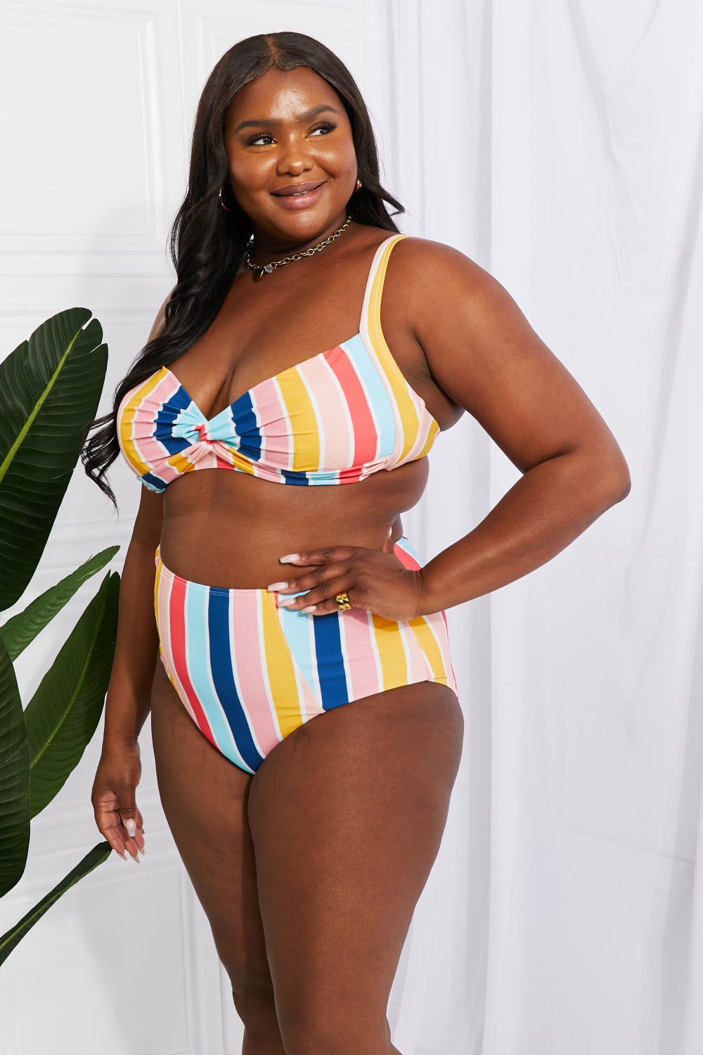 Marina West Swim Take A Dip Twist High-Rise Bikini in Stripe (TB9D) T - Deals DejaVu