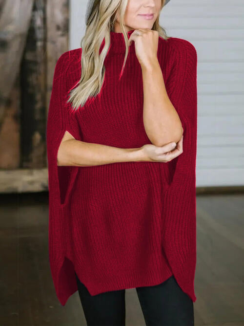 Turtleneck Slit Sweater - Deals DejaVu