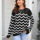 Wave Pattern Round Neck Long Sleeve Sweater - Deals DejaVu