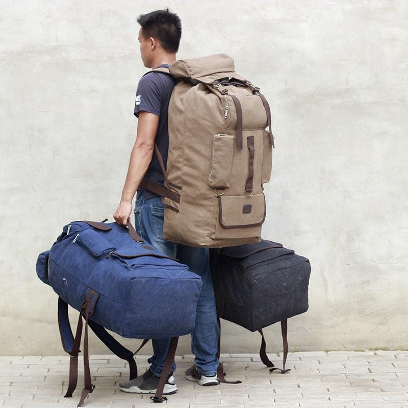 Large Capacity Travel Bag -Hiking Backpack - Canvas Drawstring Trekking Camping Bag (LT3)(F78)