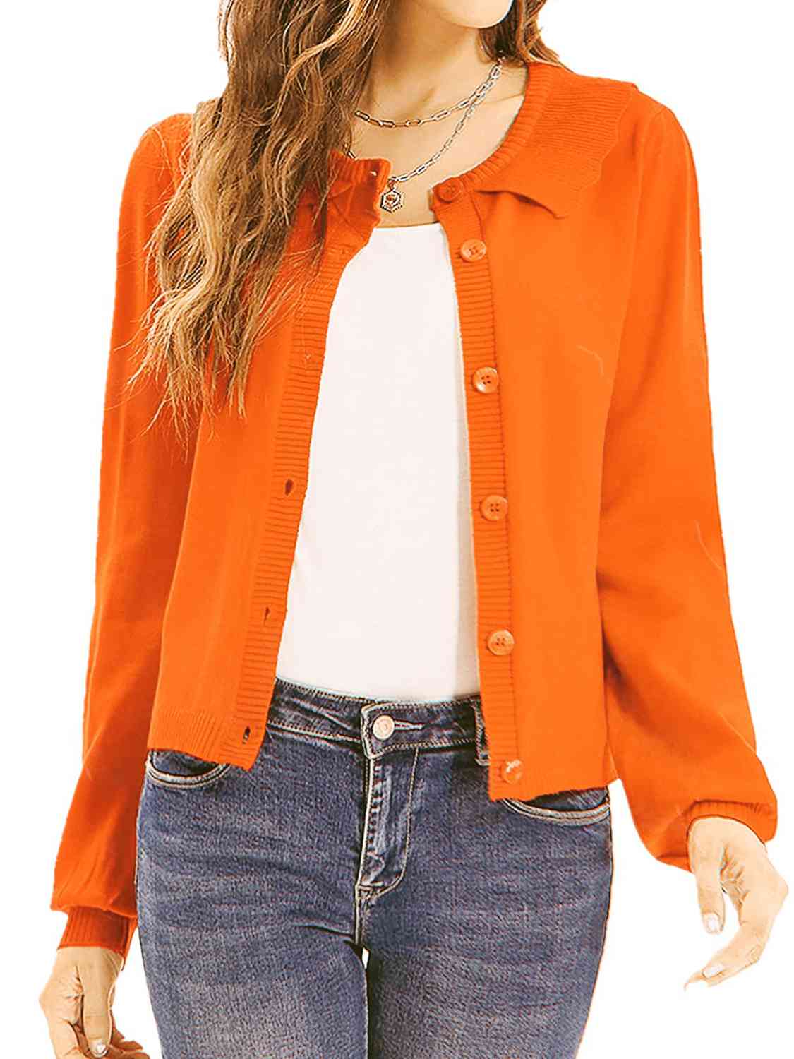 Collared Long Sleeve Button Down Cardigan - Deals DejaVu