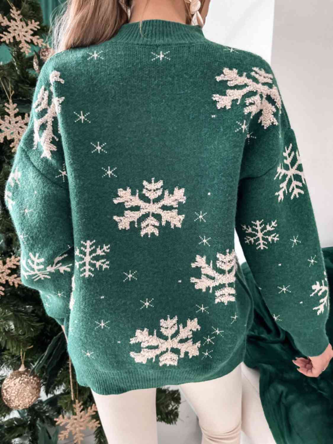 Snowflake Pattern Mock Neck Sweater - Deals DejaVu