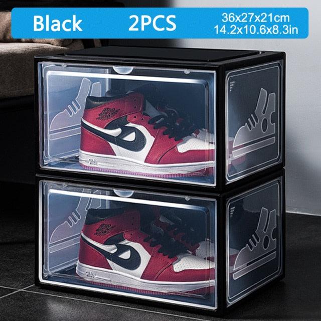 Trending 2pcs AJ Sneakers Box Hardened plastic shoe box Stackable Cabinet Storage Box high-top Dustproof AJ Shoe Rack Organizer(1U67)(AK9)(F67)