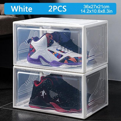 Trending 2pcs AJ Sneakers Box Hardened plastic shoe box Stackable Cabinet Storage Box high-top Dustproof AJ Shoe Rack Organizer(1U67)(AK9)(F67)