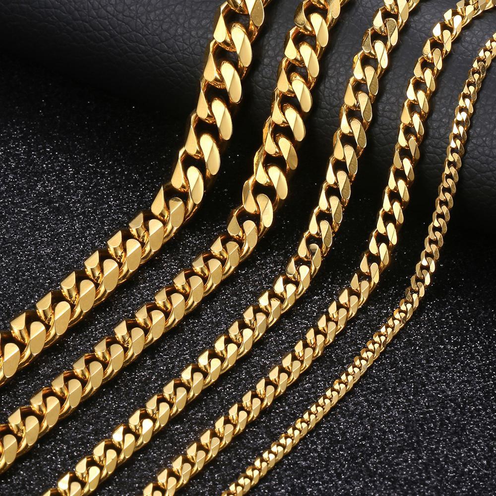Great 3 5 7mm Stainless Steel Necklace Chain - Curb Cuban Black Gold Silver Color Neck Jewelry (2U83)