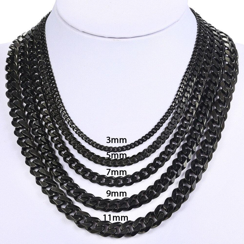 Great 3 5 7mm Stainless Steel Necklace Chain - Curb Cuban Black Gold Silver Color Neck Jewelry (2U83)