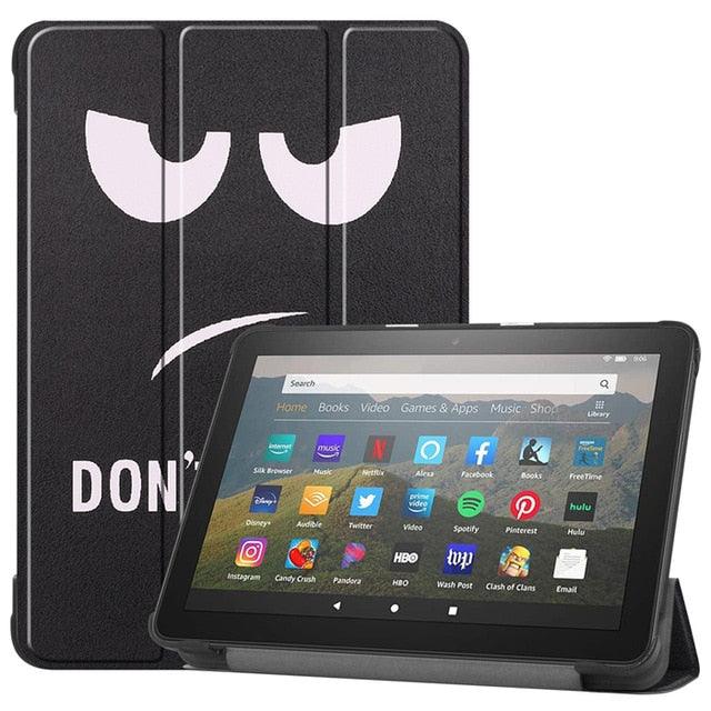 3 Fold Leather Stand Shell For Amazon Fire HD 8 Plus 2020 Cover For New Kindle Fire HD 8 2020 Case & Tempered Glass Film (D47)(TLC3)(TLC4)