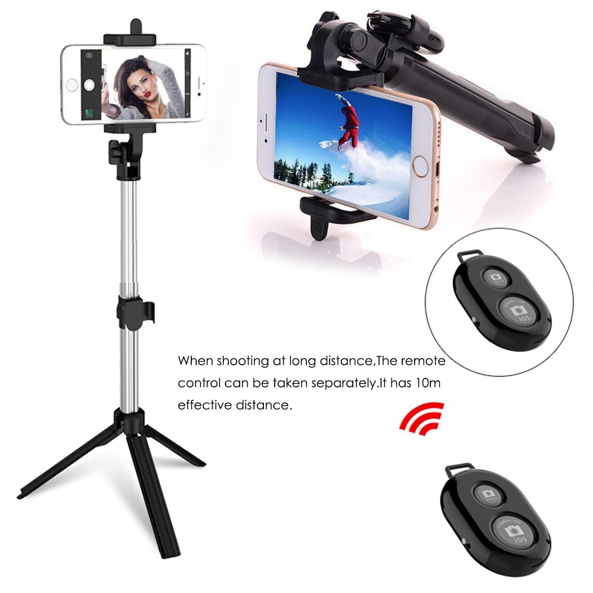 3 In 1 Wireless BT Selfie Stick Foldable Tripod Expandable Monopod Remote Shutter Handheld Selfie Stick For iPhone IOS Android (RS)(1U50)