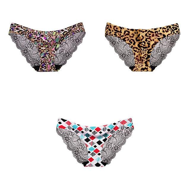 Trending 3 Pcs Women's Panties Underwear - Leopard Sexy Lace Briefs Sexy Underwear (TSP4)(TSP1)(F28)