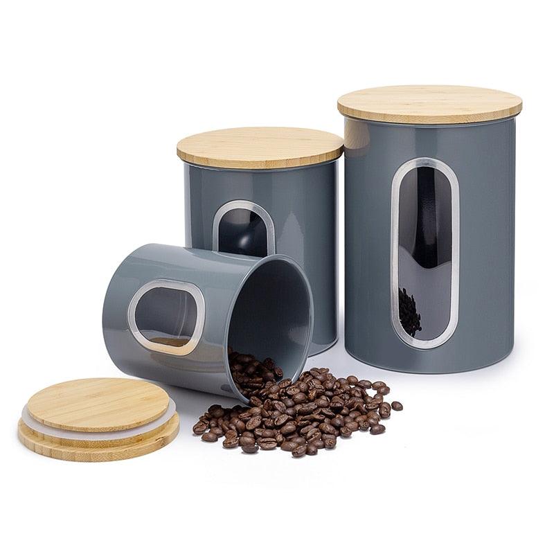 3 Pcs Storage Bin Food Container - Snack Canister Set Coffee Bean Tea Sugar Box (AK8)(1U61)
