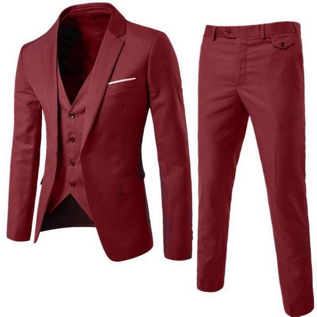Men's 3 Pieces Black Elegant Suits - Pants Vest Jacket Slim Fit Single Button Party Formal Business Dress Suit (3U10)