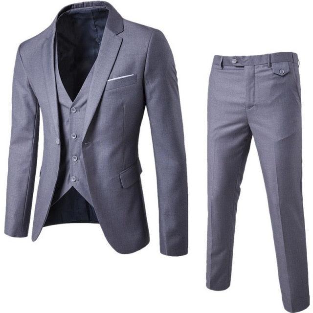 Men's 3 Pieces Black Elegant Suits - Pants Vest Jacket Slim Fit Single Button Party Formal Business Dress Suit (3U10)