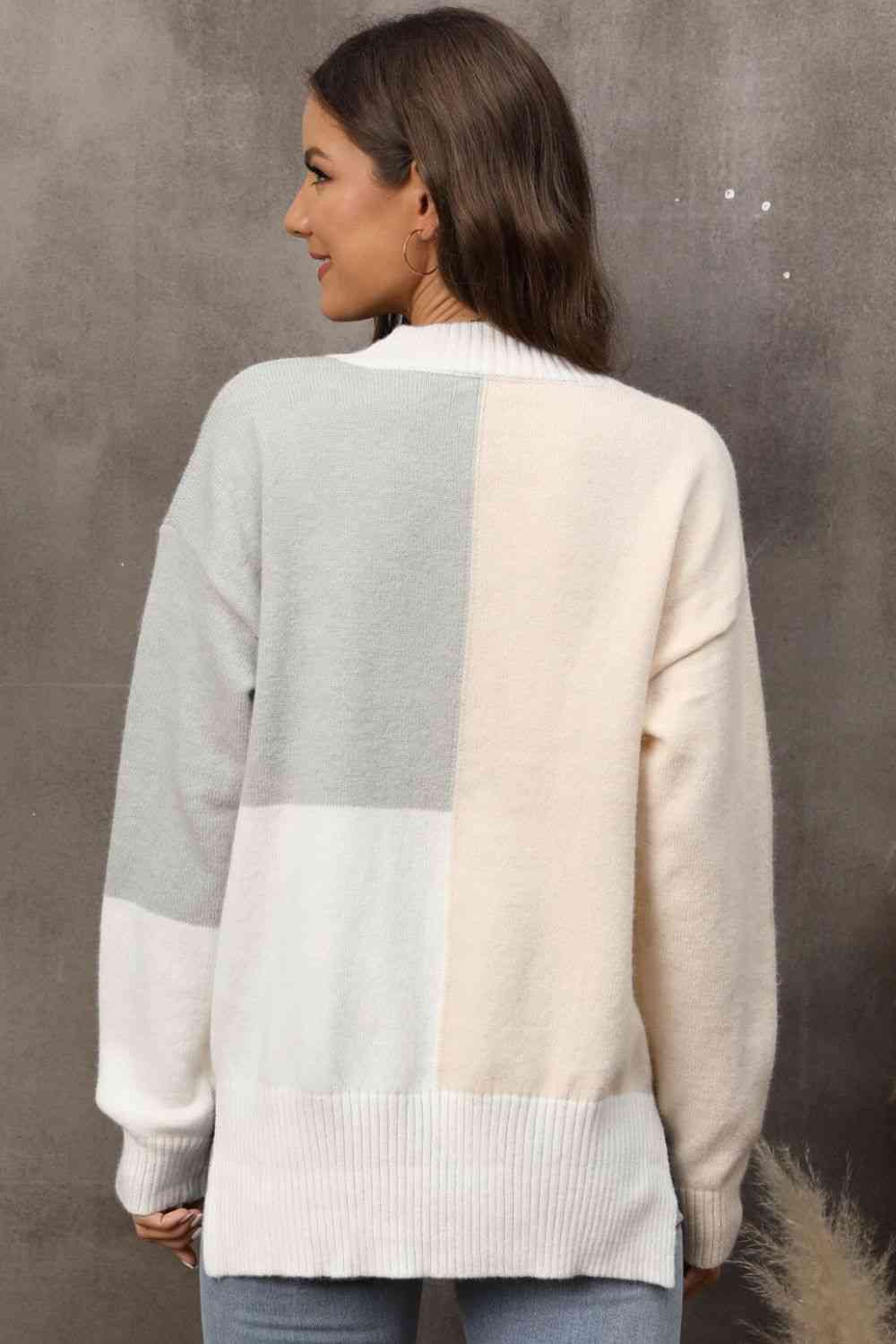 Color Block Crewneck Drop Shoulder Sweater - Deals DejaVu