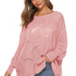 Round Neck Long Sleeve Openwork Sweater