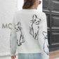 Cat Pattern Round Neck Long Sleeve Pullover Sweater - Deals DejaVu