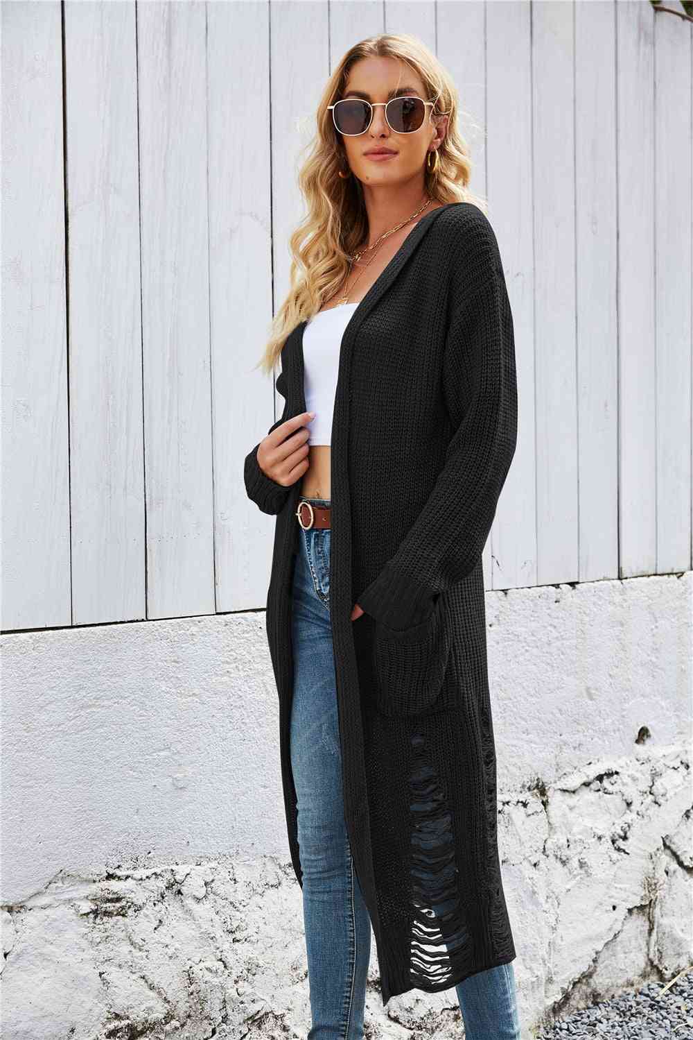 Open Front Long Sleeve Hooded Cardigan - Deals DejaVu