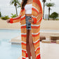Striped Open Front Side Slit Duster Cover Up (TB11D) T