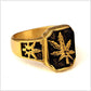 316L Stainless Steel Hot Vintage Yellow Gold Color Herb Men's Hiphop Ring (MJ1)(F83)