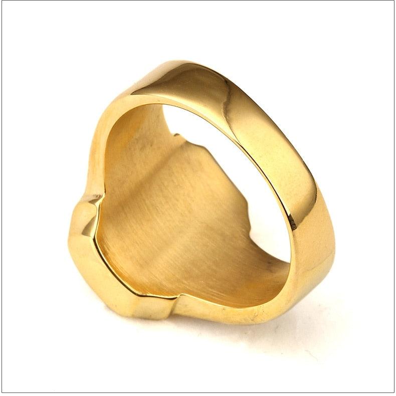 316L Stainless Steel Hot Vintage Yellow Gold Color Herb Men's Hiphop Ring (MJ1)(F83)