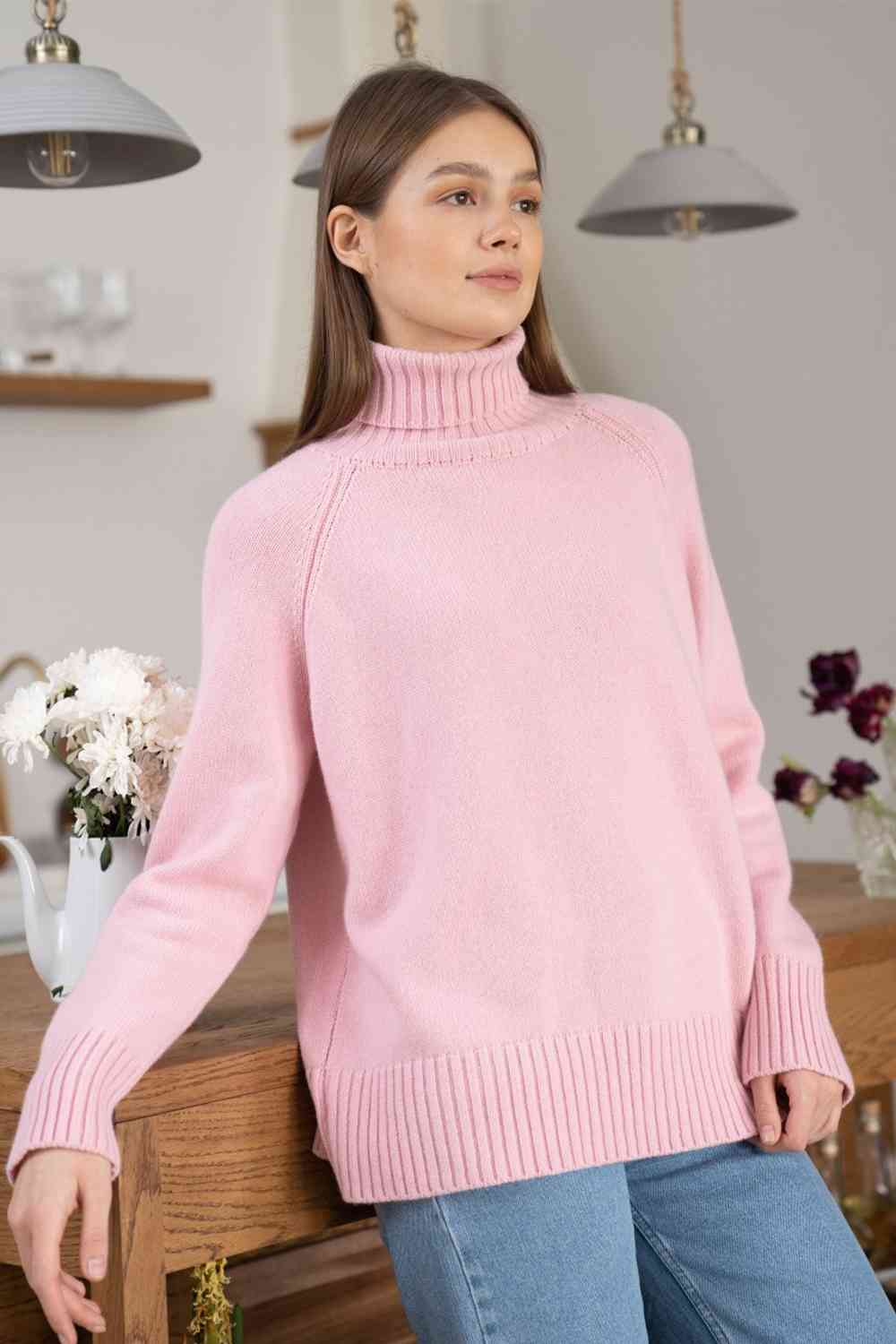 Turtle Neck Raglan Sleeve Sweater - Deals DejaVu