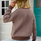 Chevron Ribbed Trim Dropped Shoulder Knit Pullover