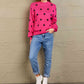 Woven Right Polka Dot Round Neck Dropped Shoulder Sweater