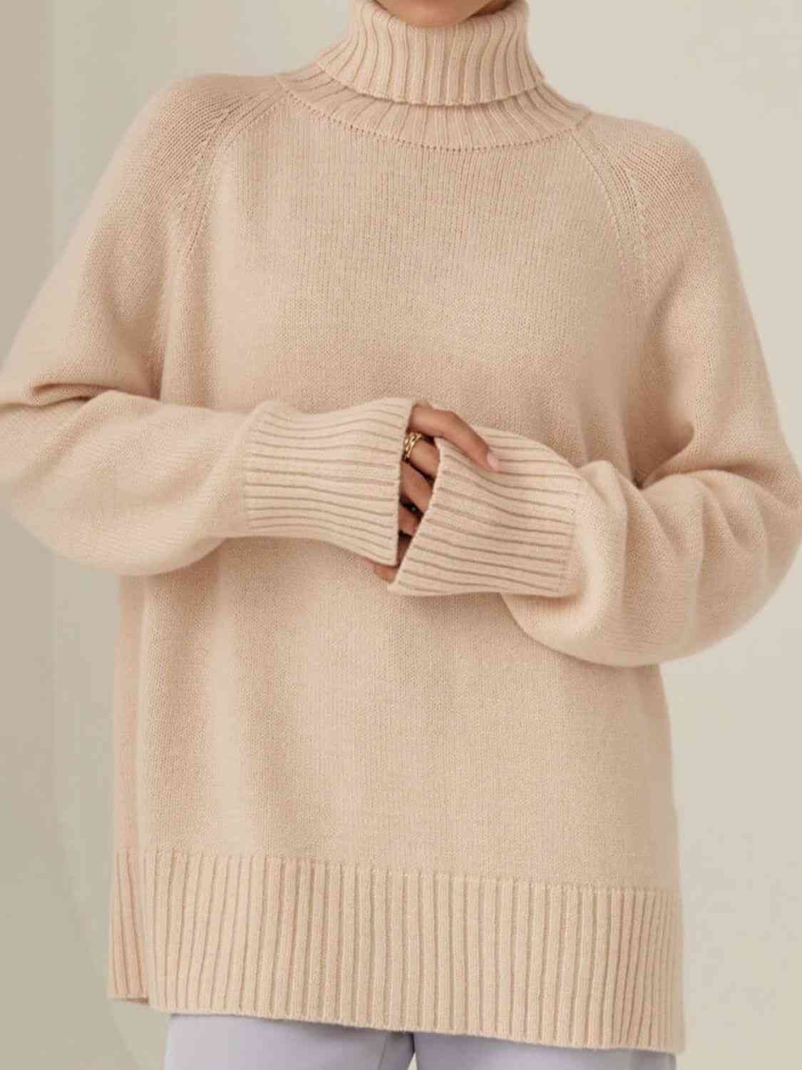 Turtle Neck Raglan Sleeve Sweater - Deals DejaVu