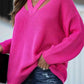 Full Size Cutout V-Neck Rib-Knit Sweater - Deals DejaVu