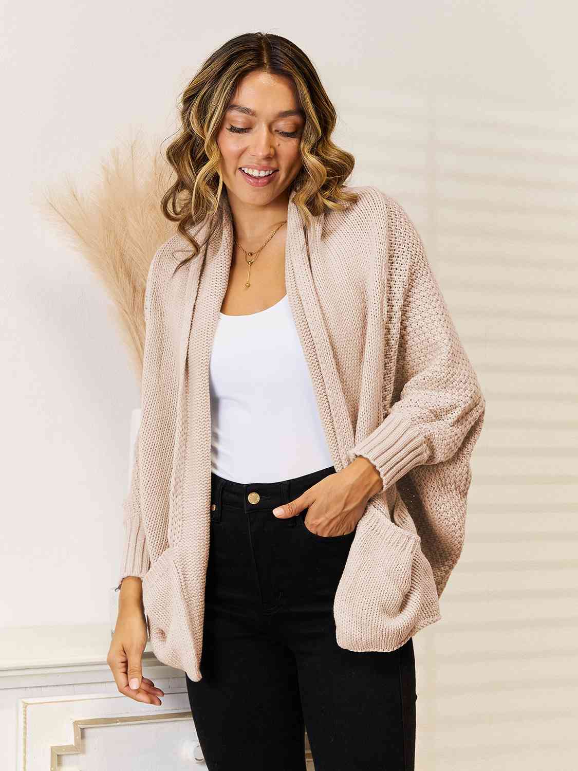 Open Front Cardigan with Pockets - Deals DejaVu