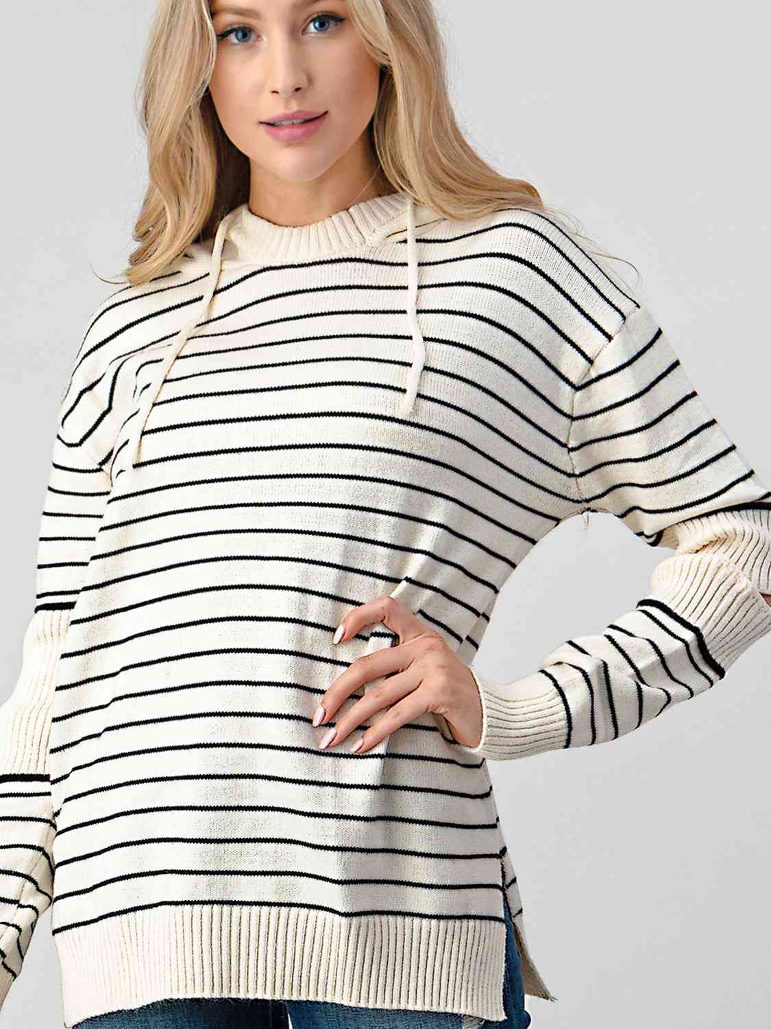 Striped Cutout Slit Sweater - Deals DejaVu