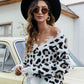 Animal Print Distressed V-Neck Drop Shoulder Sweater - Deals DejaVu