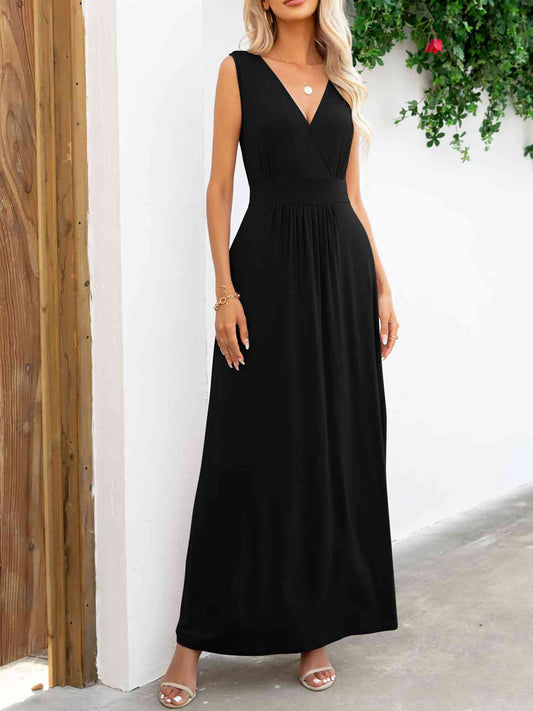 Surplice Neck Sleeveless Maxi Dress (MWBT) T - Deals DejaVu