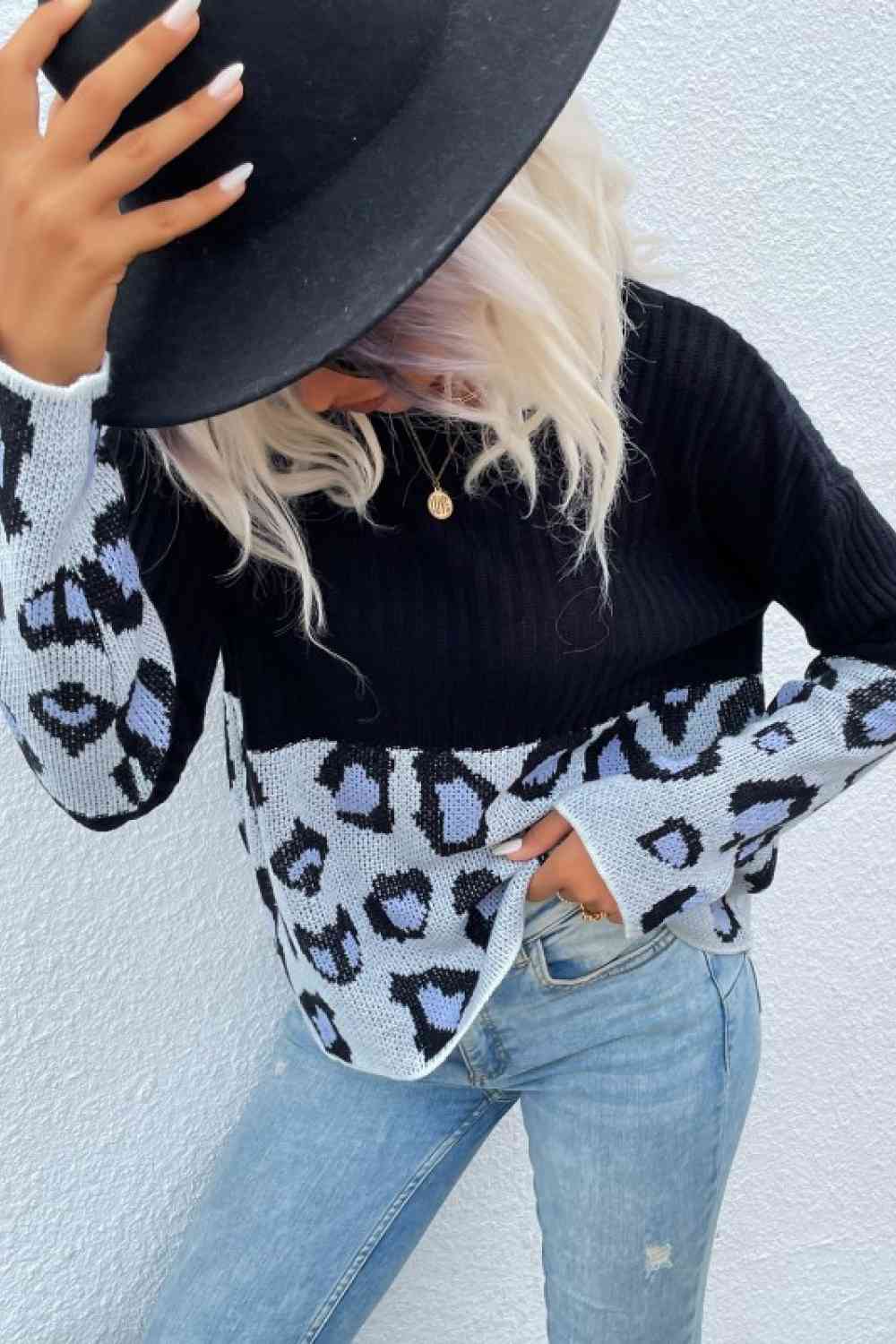 Leopard Color Block Sweater - Deals DejaVu