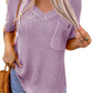 Side Slit V-Neck Short Sleeve Sweater - Deals DejaVu