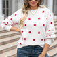 Woven Right Polka Dot Round Neck Dropped Shoulder Sweater