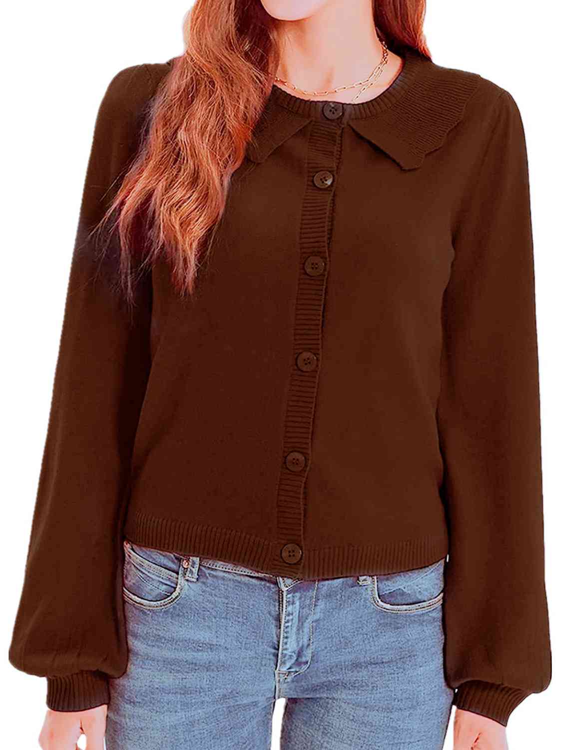 Collared Long Sleeve Button Down Cardigan - Deals DejaVu