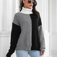 Contrast Turtleneck Long Sleeve Sweater - Deals DejaVu