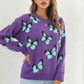 Butterfly Pattern Round Neck Dropped Shoulder Sweater - Deals DejaVu