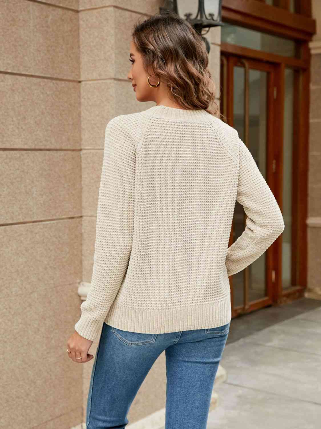 Round Neck Raglan Sleeve Sweater - Deals DejaVu