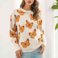 Butterfly Pattern Round Neck Dropped Shoulder Sweater - Deals DejaVu