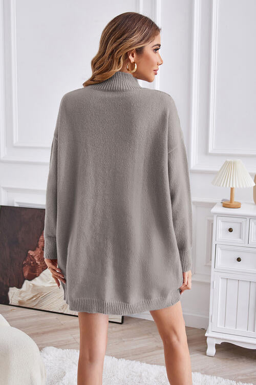 Exposed Seam Mock Neck Slit Sweater - Deals DejaVu