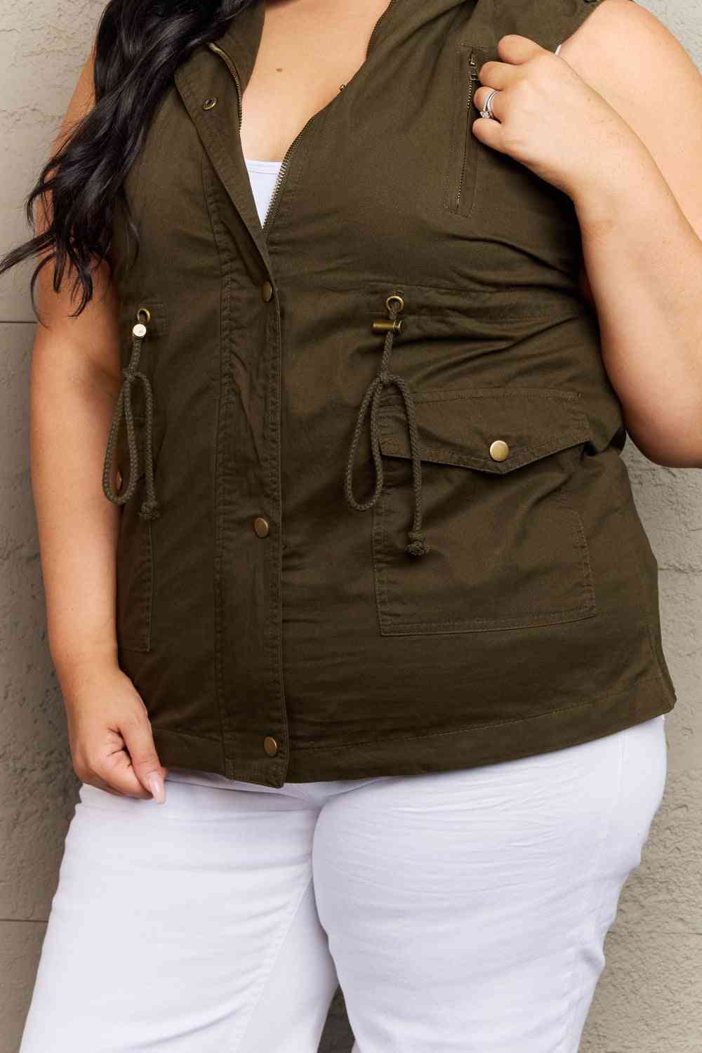 Zenana More To Come Full Size Military Hooded Vest - Deals DejaVu