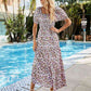 Printed Square Neck Short Sleeve Midi Dress (MWBT) T - Deals DejaVu